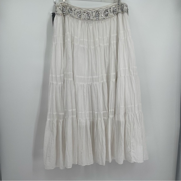 Peter Nygard NWT Size 14 White Sequin Waist Flowy Maxi Skirt Gauzy Layered - Picture 6 of 11